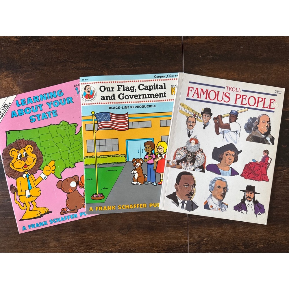 Vintage Educational Book Lot Famous People Troll Frank Schaffer Workbooks K-3